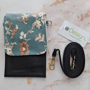 Design Cell Phone Purse Floral Green and Black Wallet Crossbody